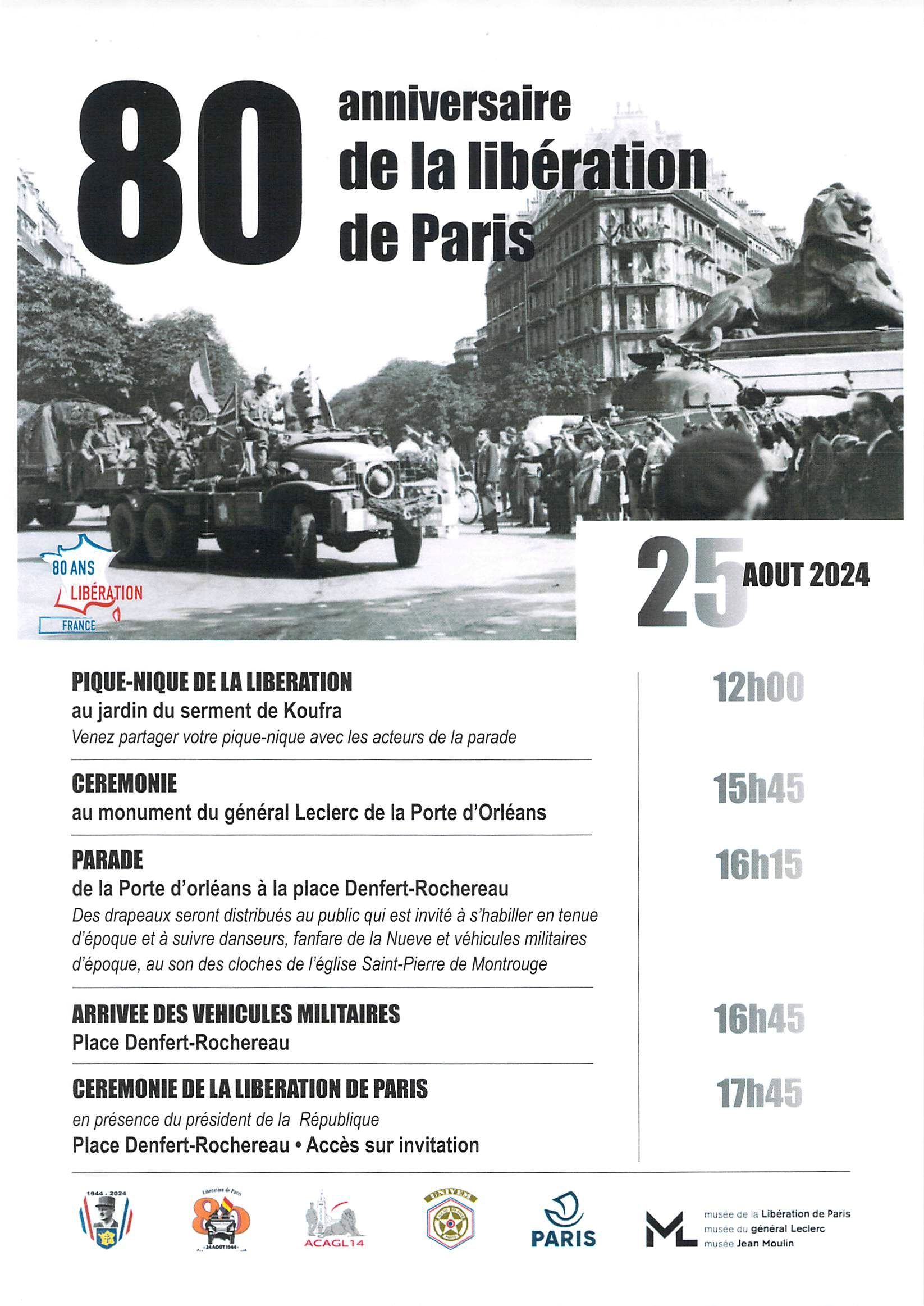 affiche 25 août 80e anniversaire de la libération de PARIS